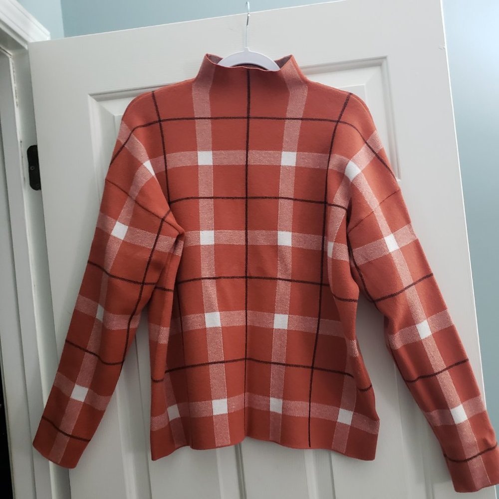 CHECKED MOCK NECK JACQUARD SWEATER